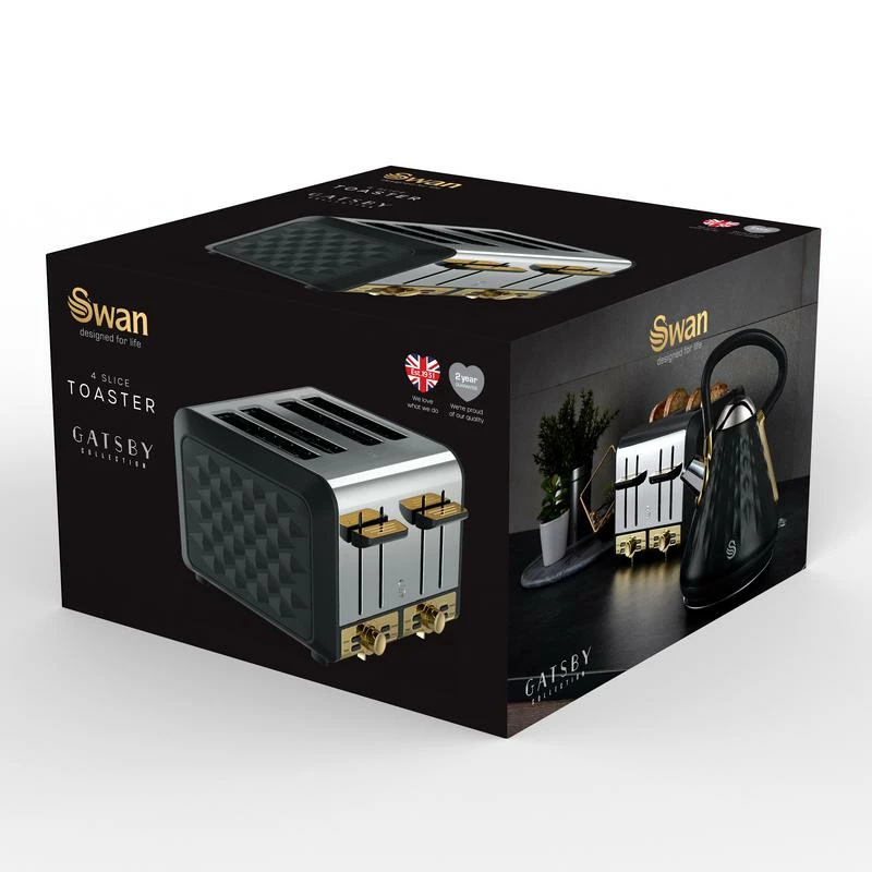 Swan Gatsby 4 Slice Metal Toaster - Black - Image 2