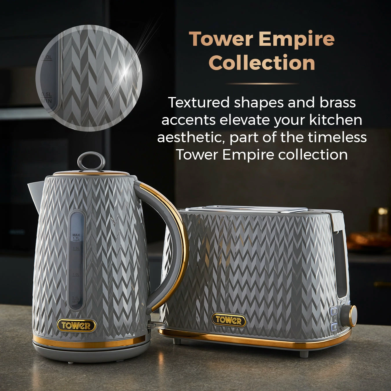 Tower Empire 3KW 1.7L Kettle With Brass Accents - Grey - Image 3