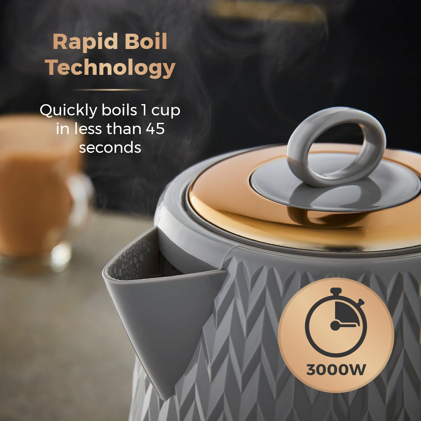 Tower Empire 3KW 1.7L Kettle With Brass Accents - Grey - Image 4