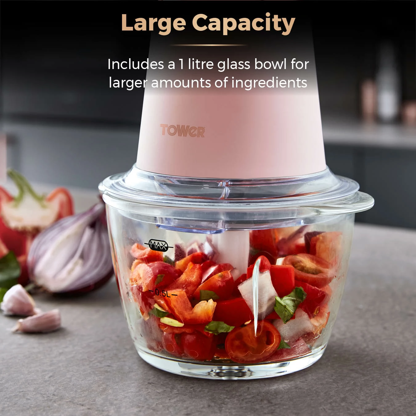 Tower Cavaletto 350W 1 Litre Glass Mini Chopper - Pink - Image 7