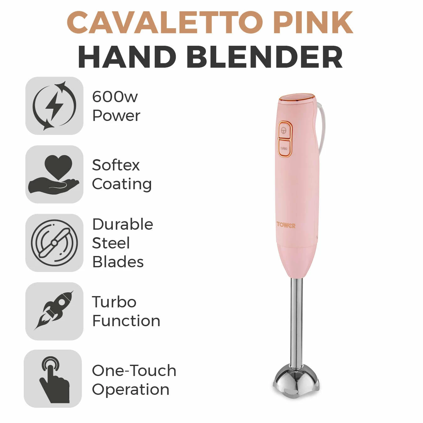Tower Cavaletto 600W Stick Blender - Pink - Image 2