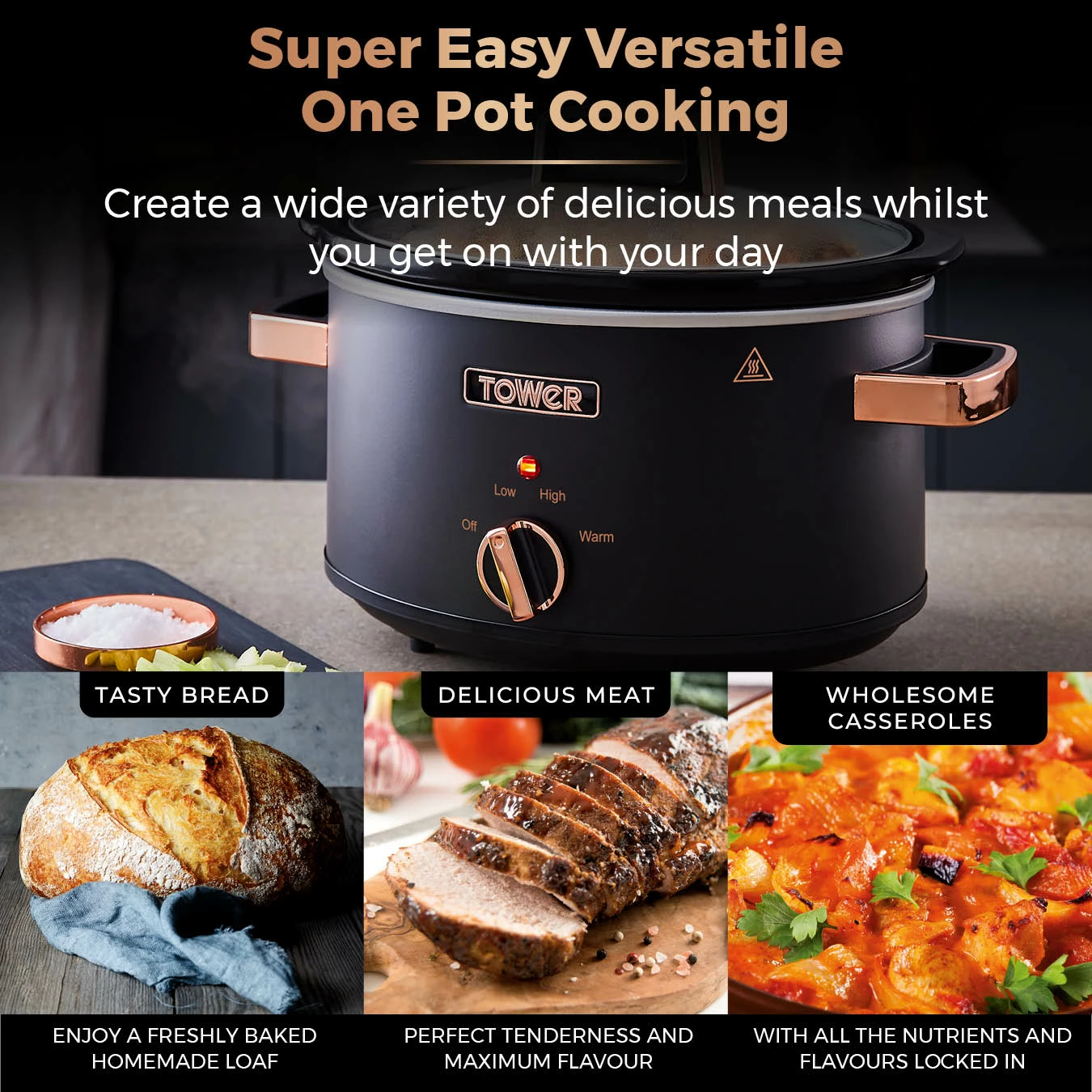 Tower Cavaletto 3.5 Litre Slow Cooker - Black - Image 4
