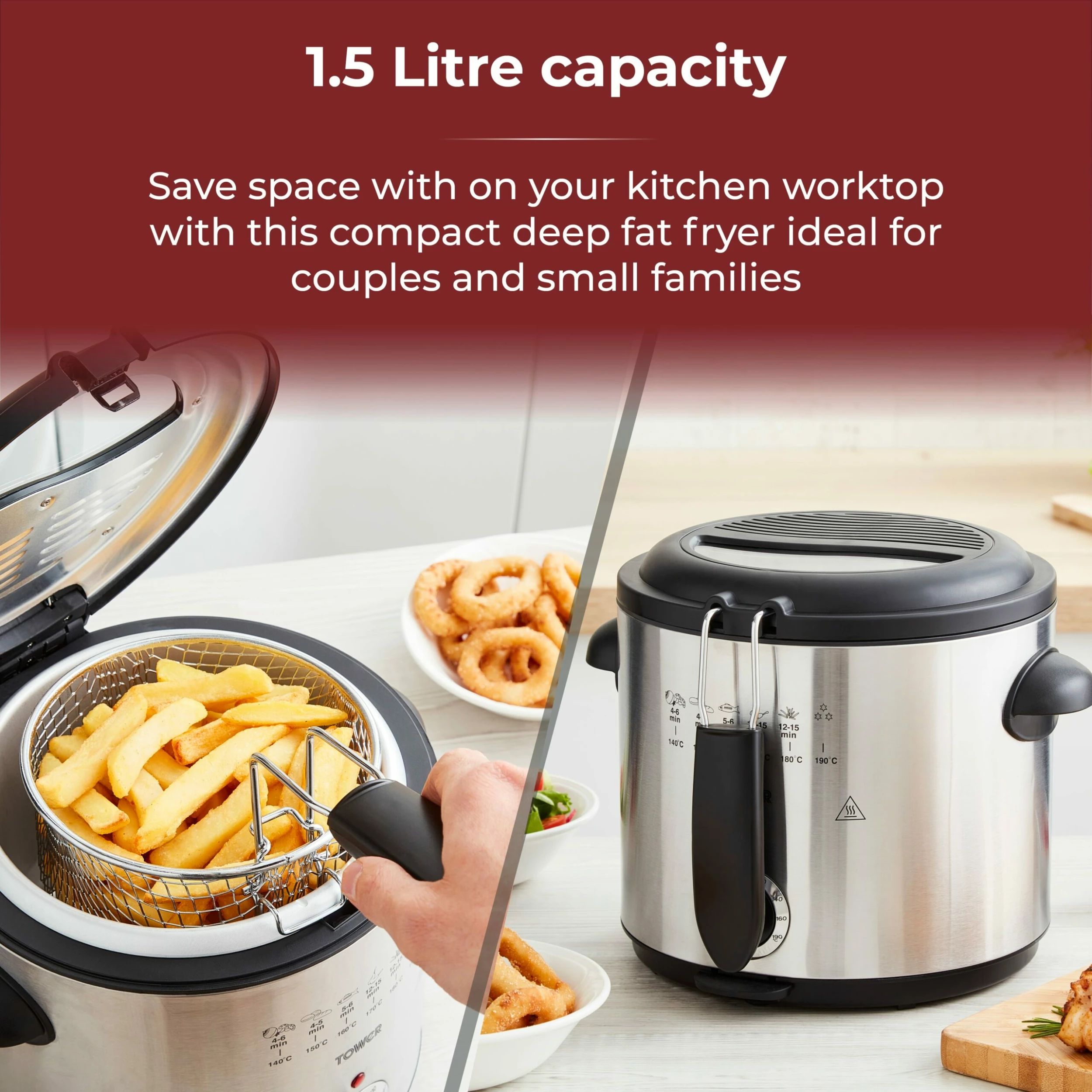 Tower Stainless Steel Deep Fryer 1.5Litre - Image 3