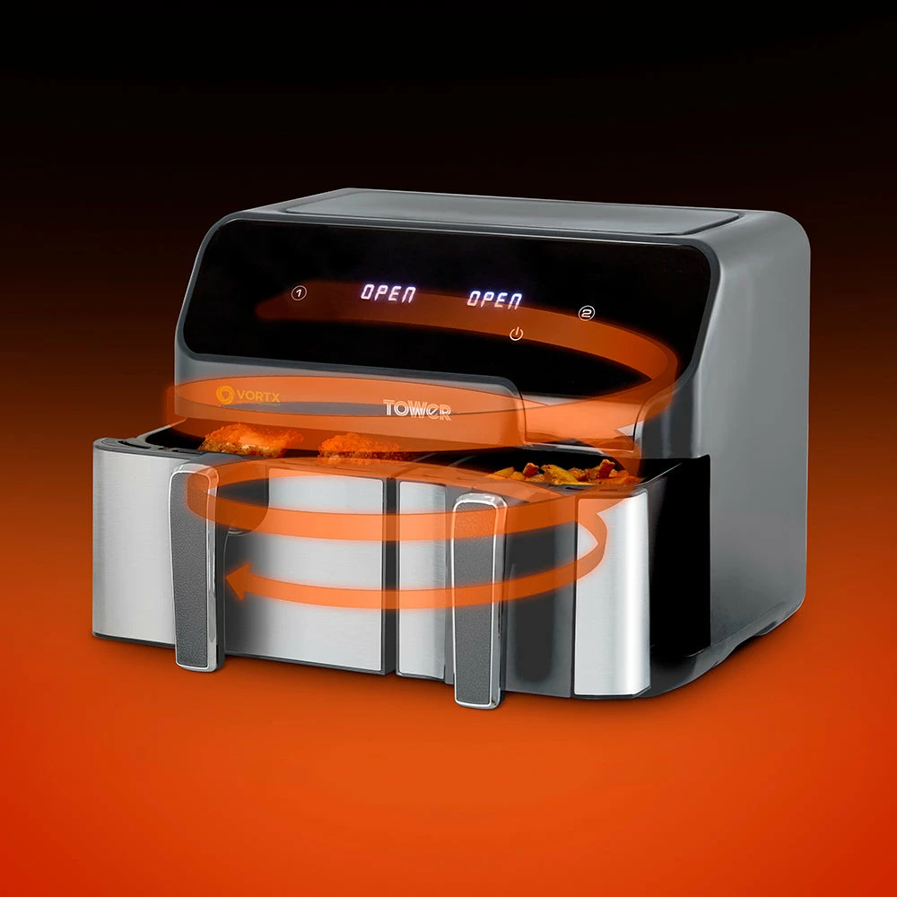 Tower Vortx Eco Duo Basket Air Fryer 8.5L - Grey - Image 2