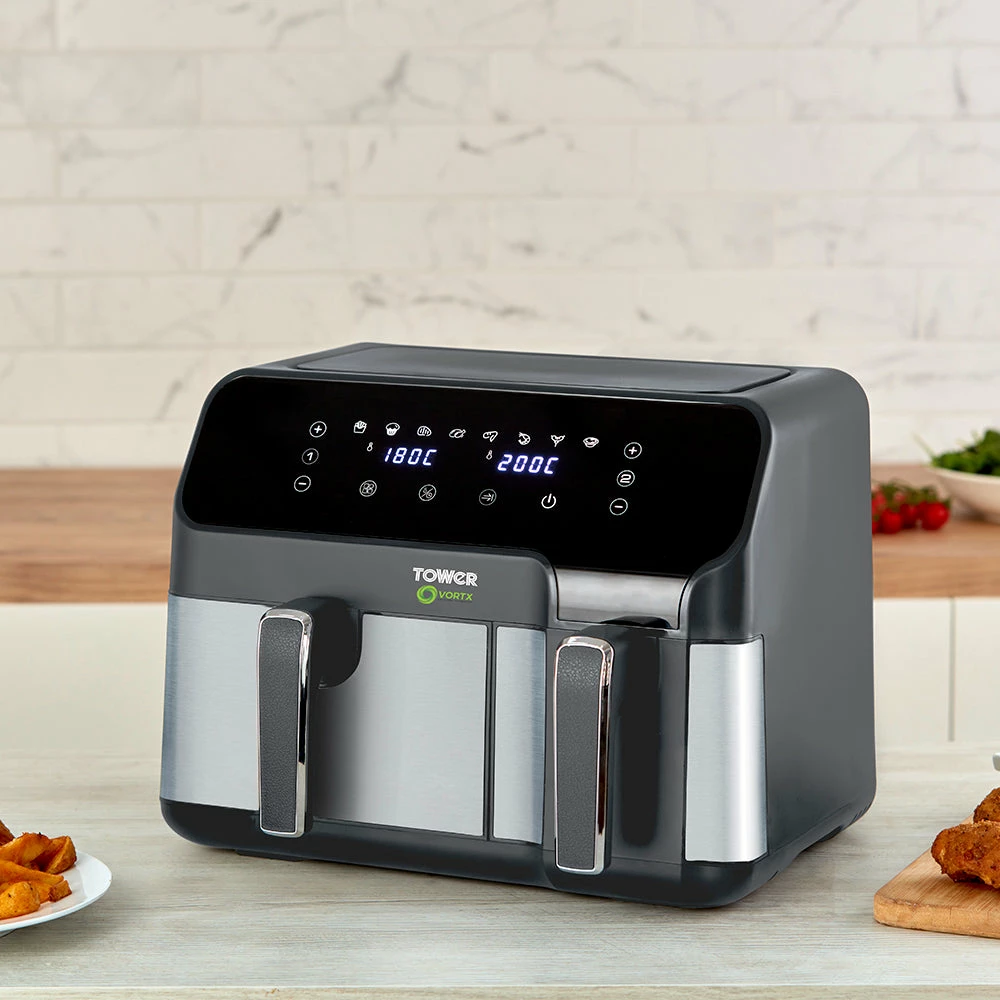 Tower Vortx Eco Duo Basket Air Fryer 8.5L - Grey - Image 7