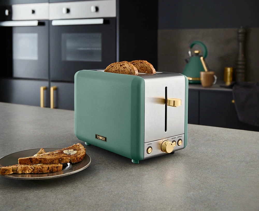Tower Cavaletto 2 Slice Stainless Steel Toaster - Jade Green - Image 6