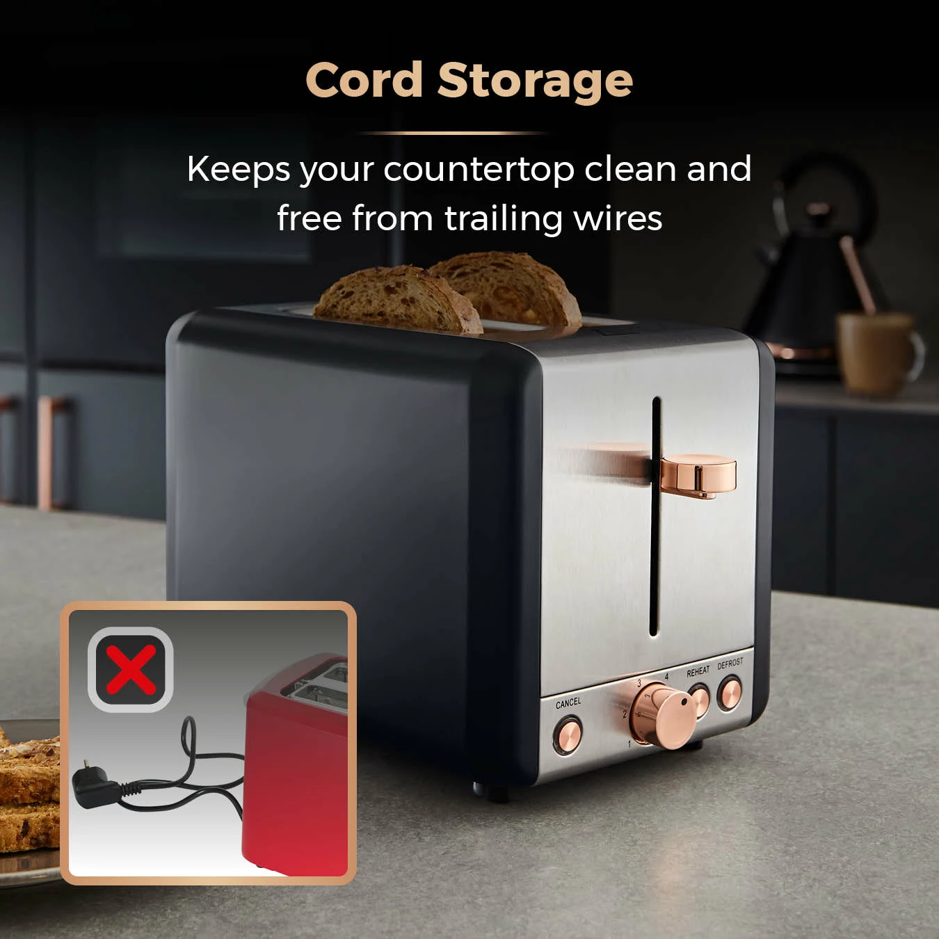 Tower Cavaletto 2 Slice Stainless Steel Toaster - Black - Image 7