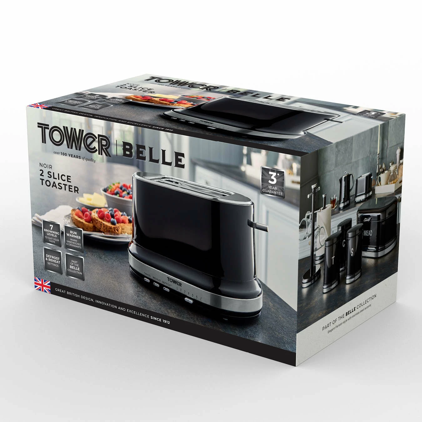 Tower Belle Collection 2 Slice Toaster - Black - Image 8