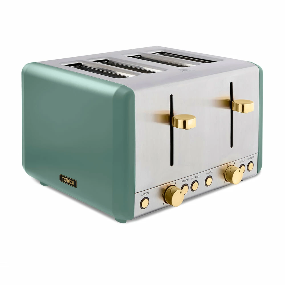 Tower Cavaletto 4 Slice Stainless Steel Toaster - Jade Green