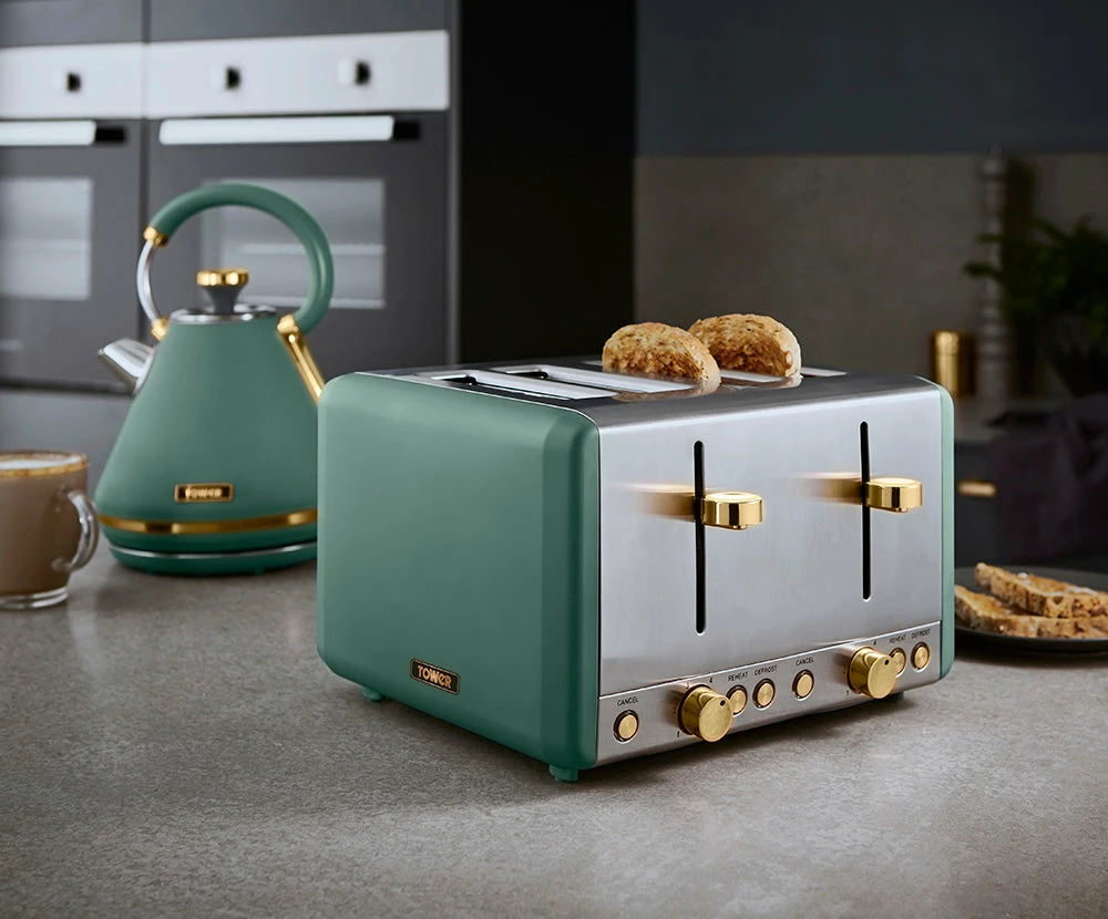 Tower Cavaletto 4 Slice Stainless Steel Toaster - Jade Green - Image 6