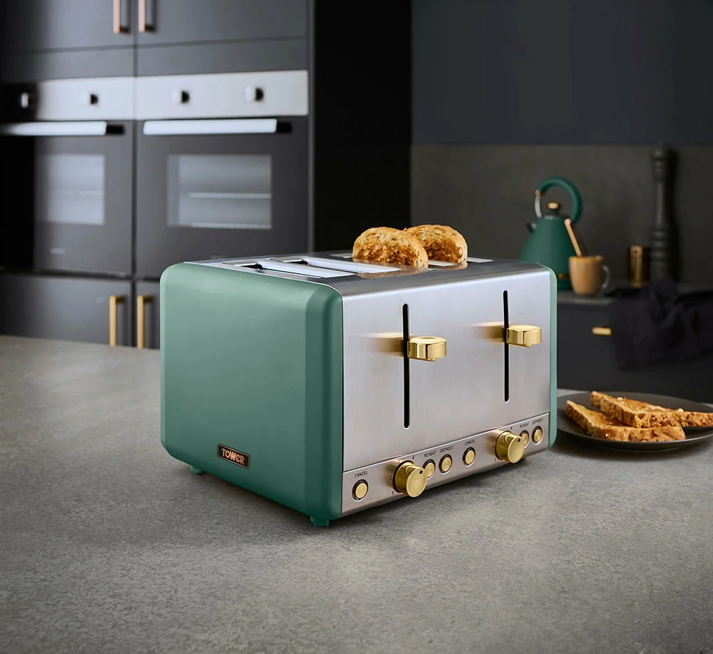 Tower Cavaletto 4 Slice Stainless Steel Toaster - Jade Green - Image 7