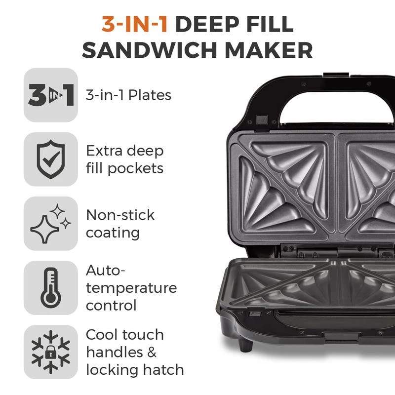 Tower Deep Fill Sandwich Maker 3in1 - Stainless Steel - Image 8