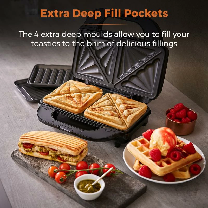 Tower Deep Fill Sandwich Maker 3in1 - Stainless Steel - Image 2
