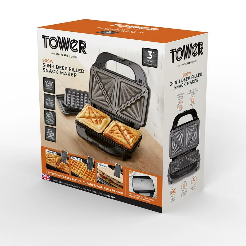 Tower Deep Fill Sandwich Maker 3in1 - Stainless Steel - Image 10