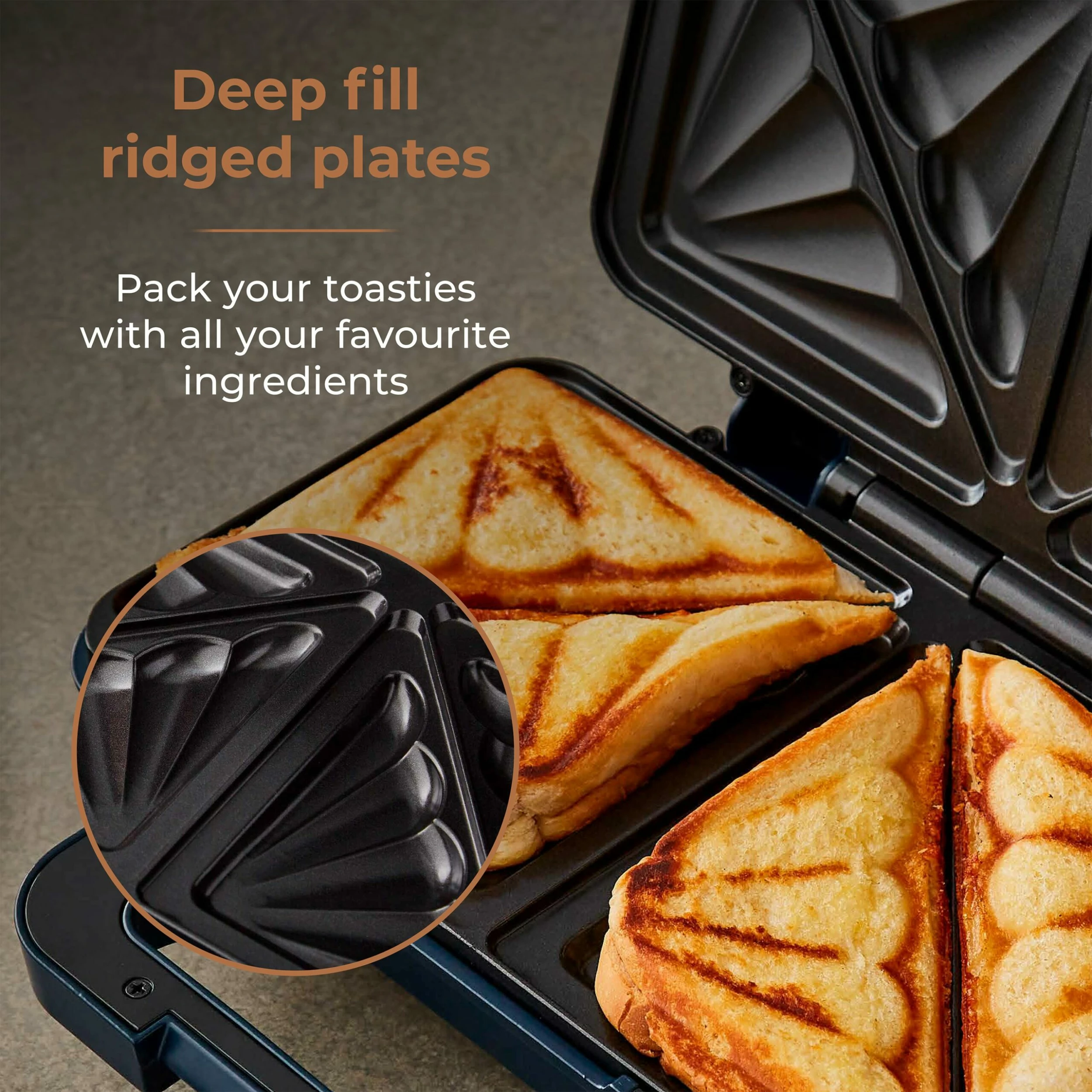 Tower Cavaletto 900W Sandwich Maker - Midnight Blue - Image 3