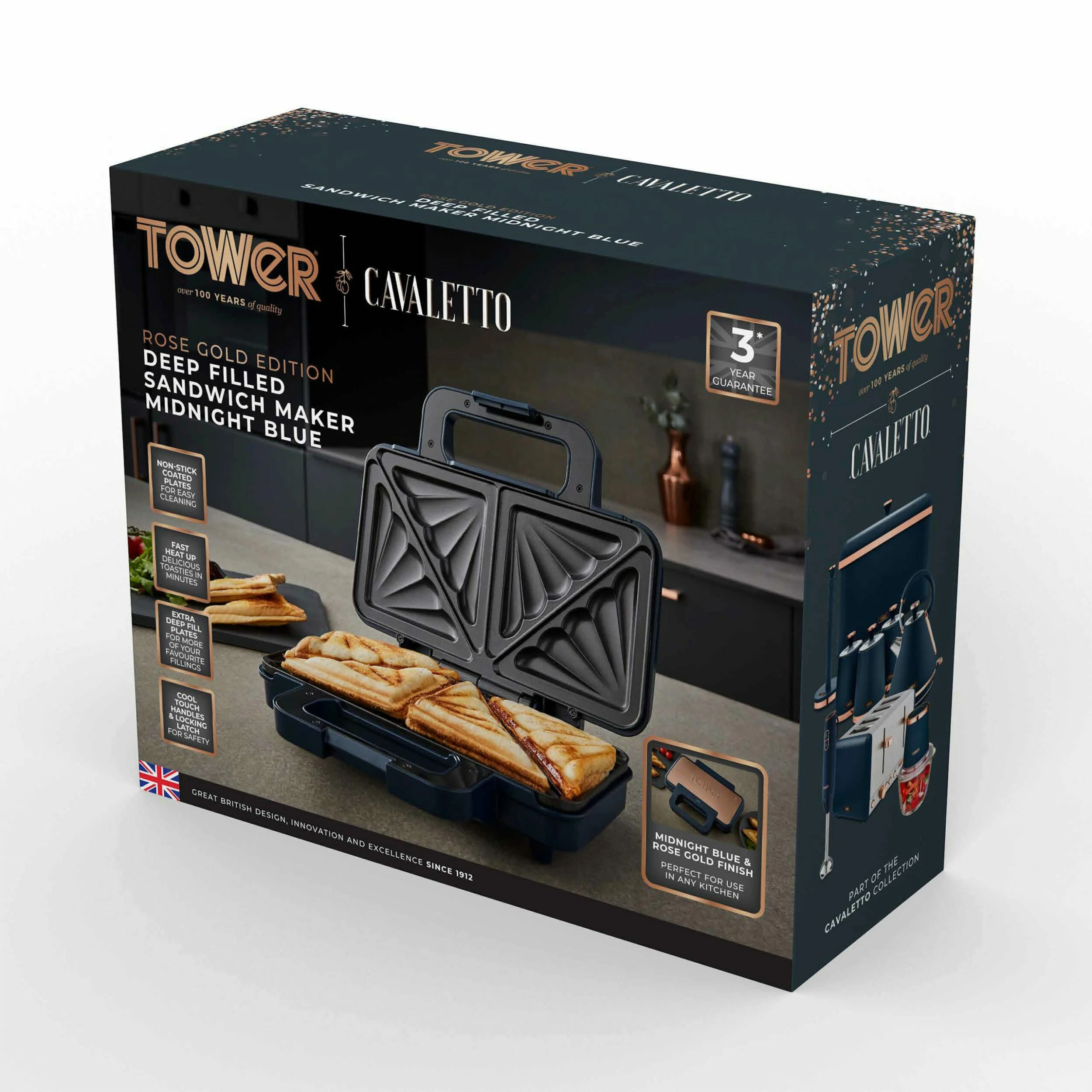 Tower Cavaletto 900W Sandwich Maker - Midnight Blue - Image 9