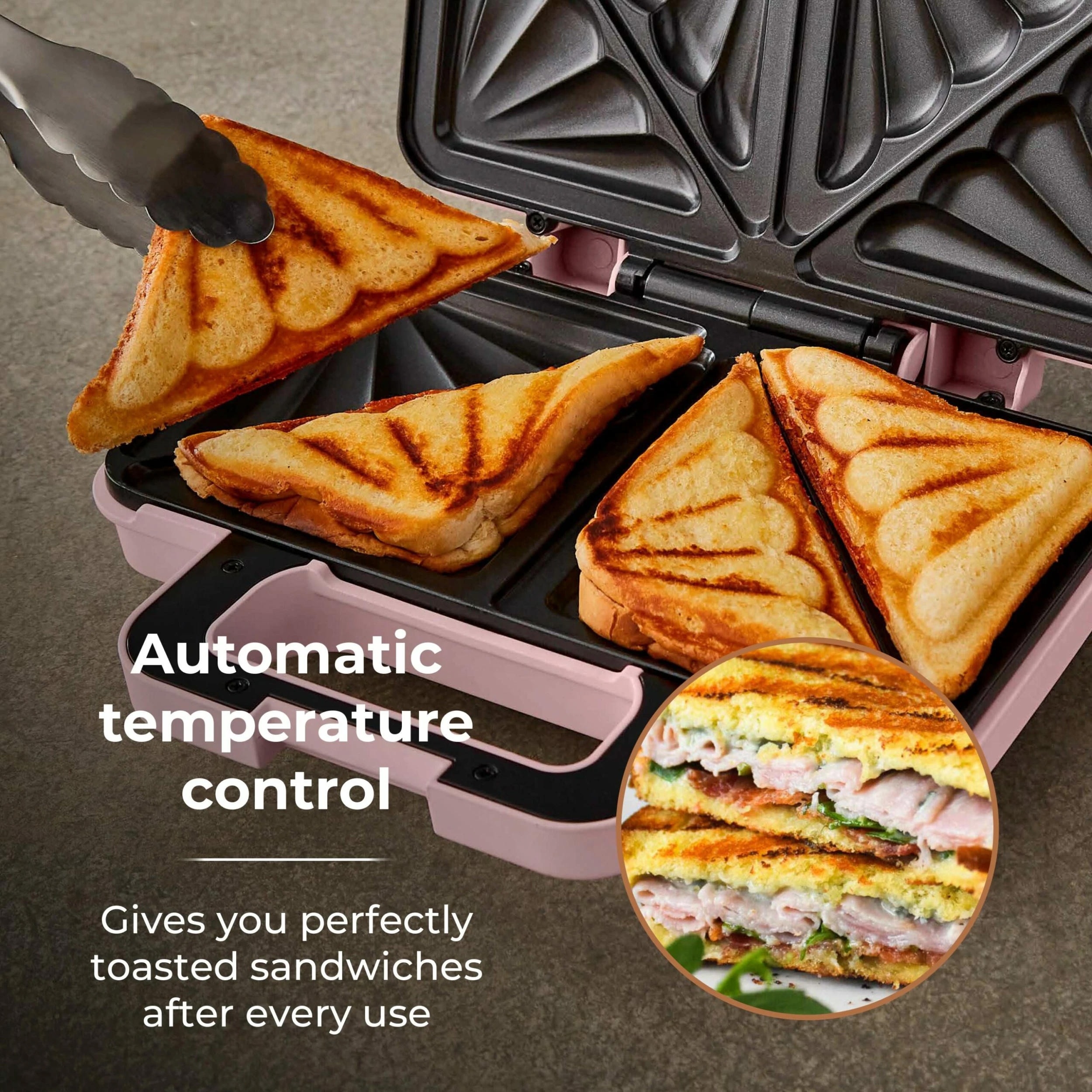Tower Cavaletto 900W Sandwich Maker - Pink - Image 4