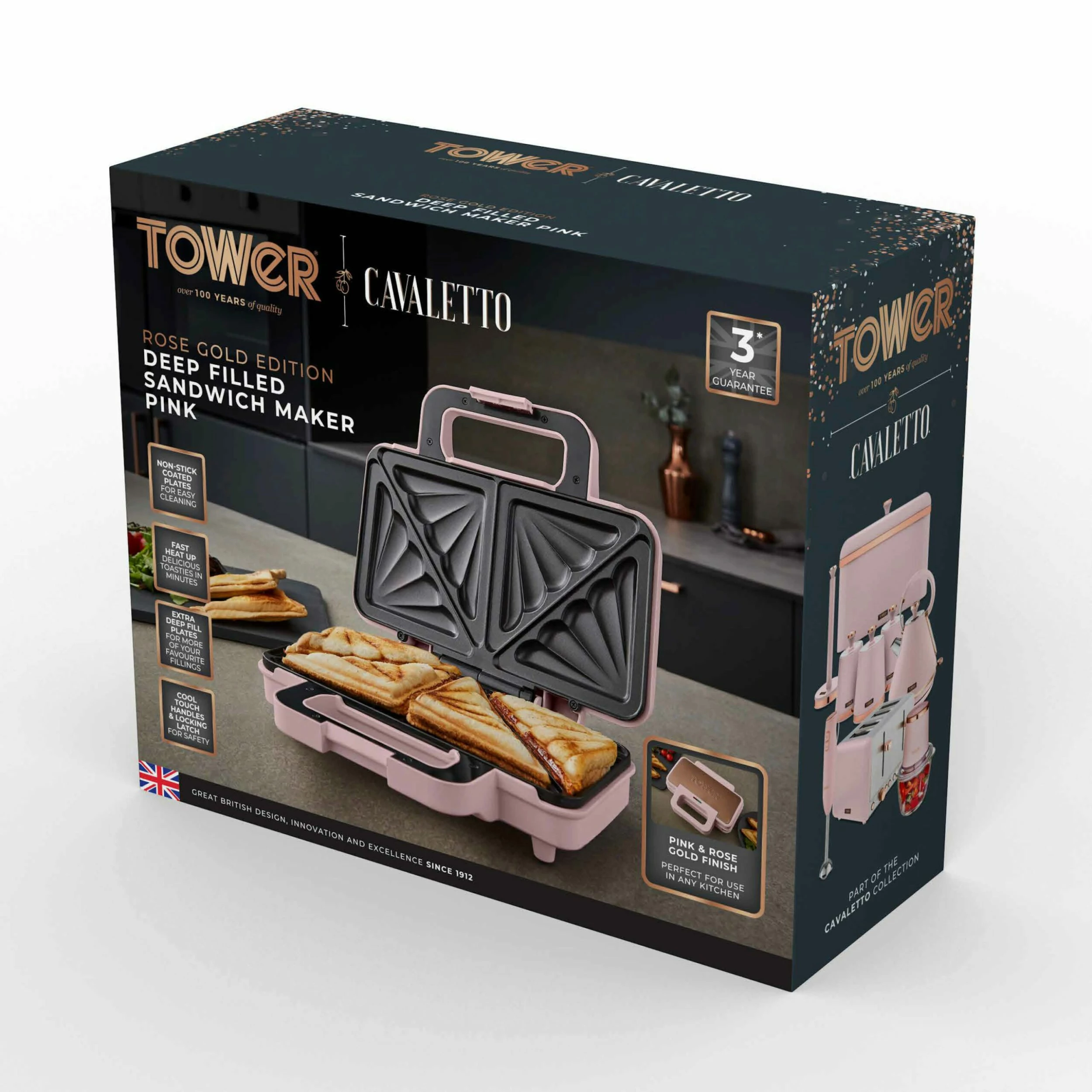 Tower Cavaletto 900W Sandwich Maker - Pink - Image 9