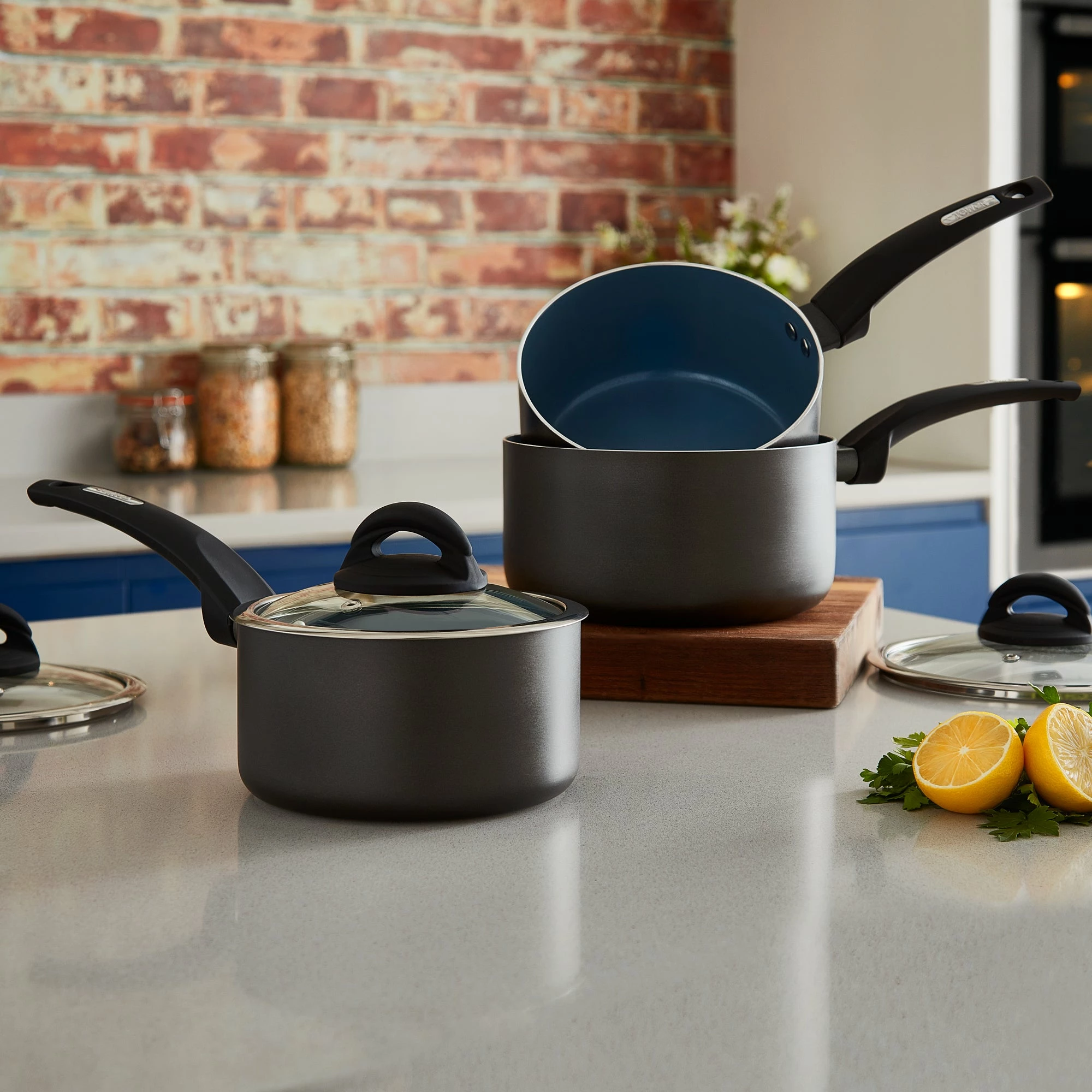 Tower Cerasure 3 Piece Saucepan Set Graphite - Grey - Image 7