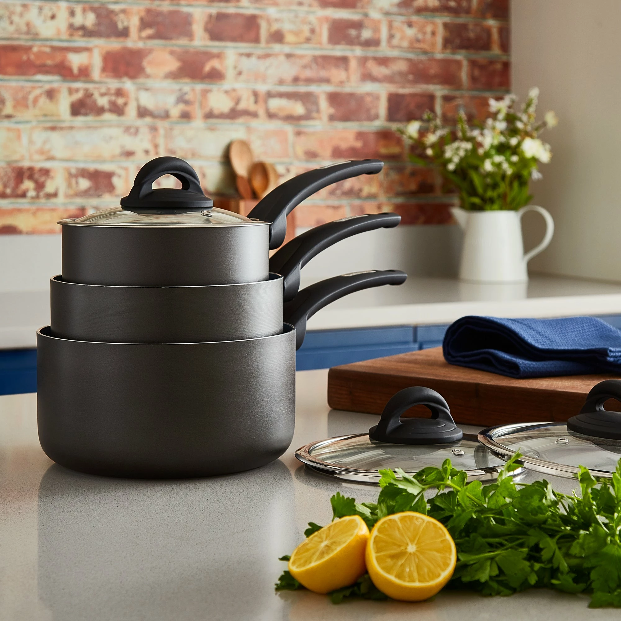 Tower Cerasure 3 Piece Saucepan Set Graphite - Grey - Image 8