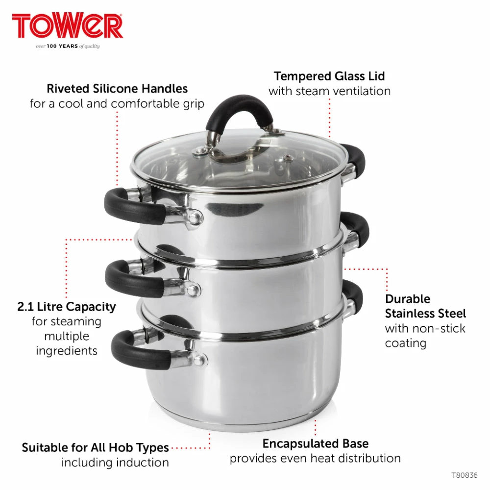 Tower Steamer 3 Tier 18cm - Steel - Image 3