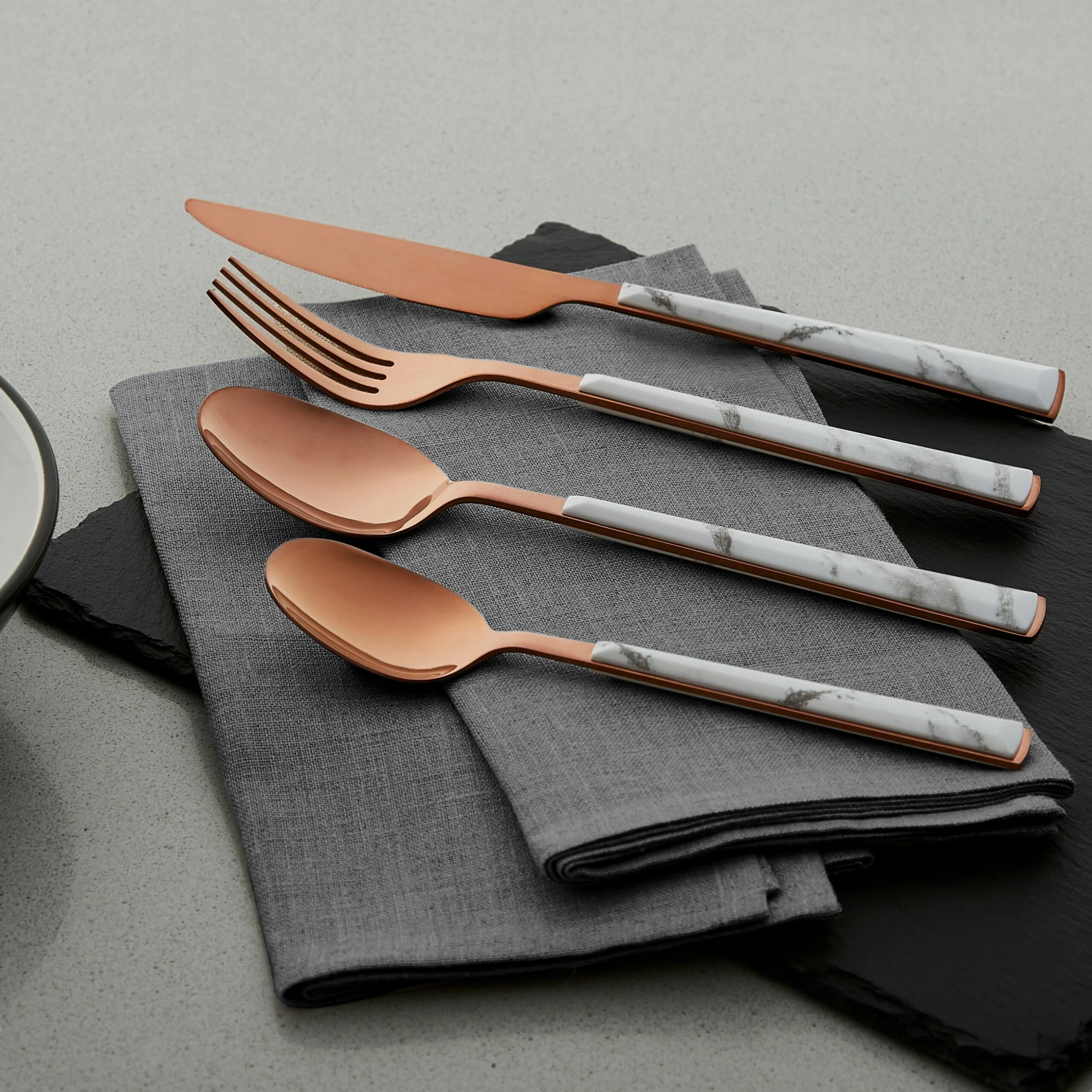 Tower Marble Rose Gold 16 Piece Stainless Steel Cutlery Set - Image 3