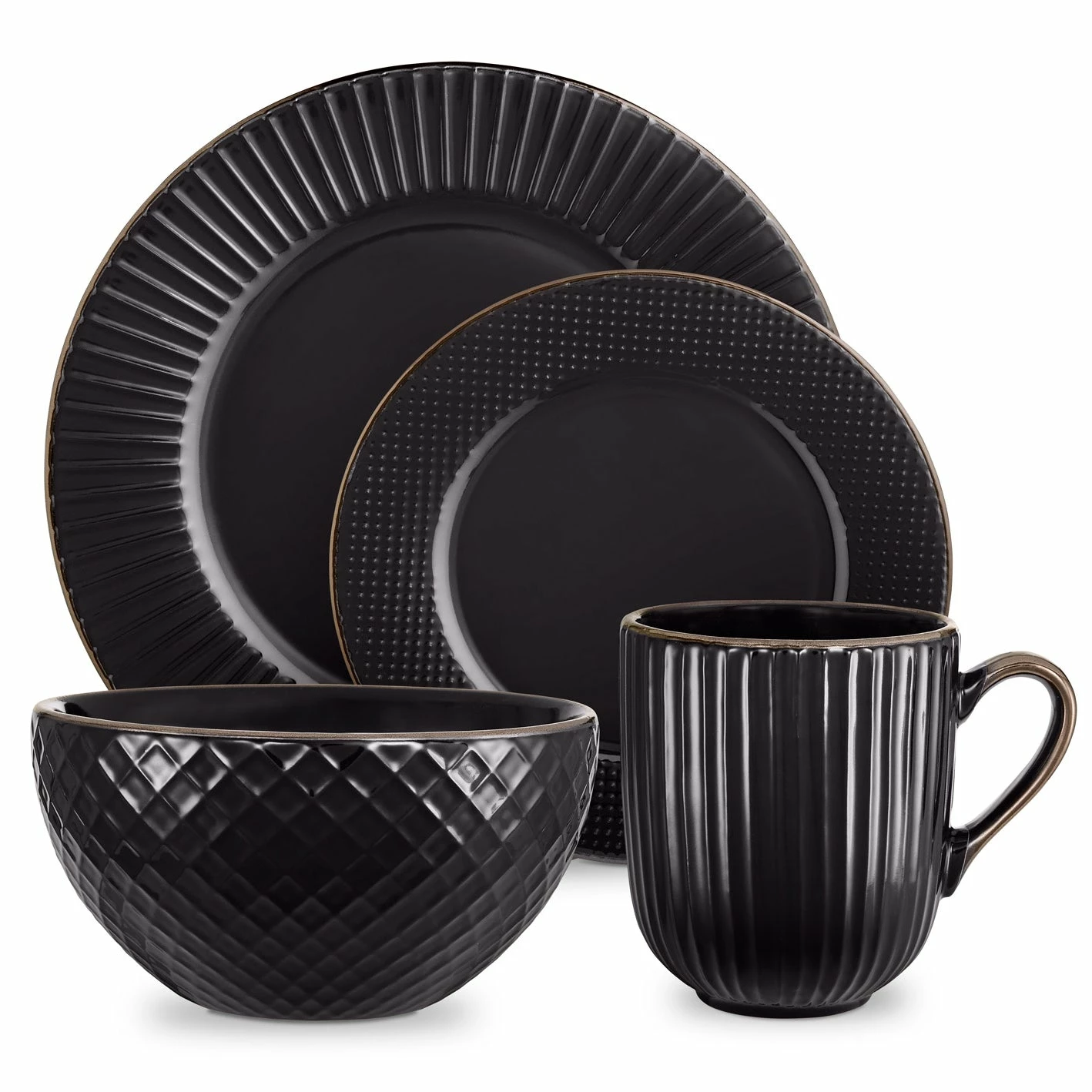 Tower Dinnerware Set 16 Piece - Black