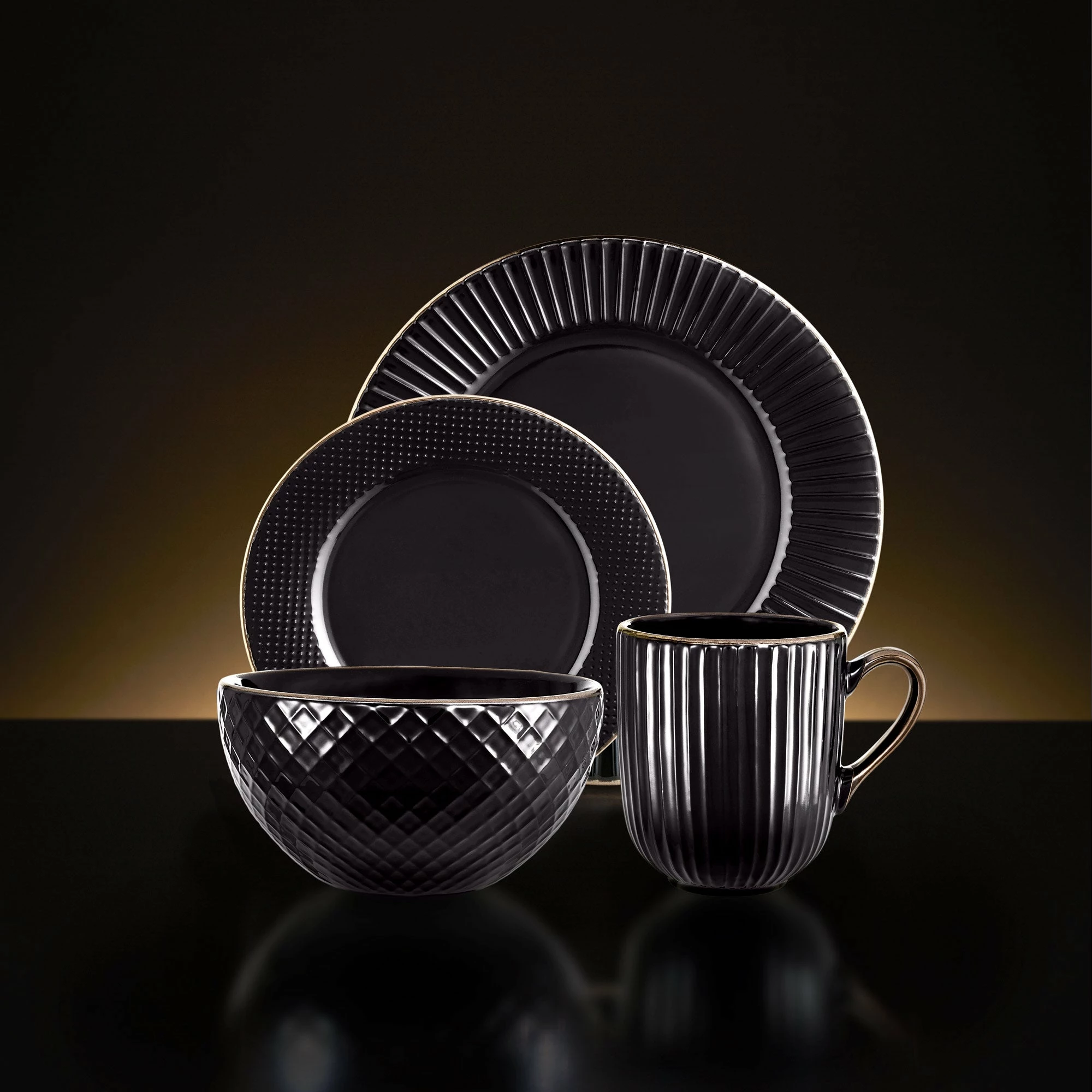 Tower Dinnerware Set 16 Piece - Black - Image 3