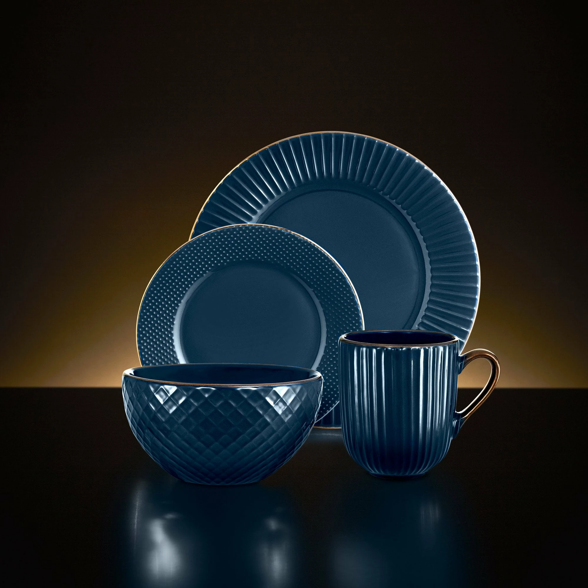Tower Dinnerware Set 16 Piece - Blue - Image 3