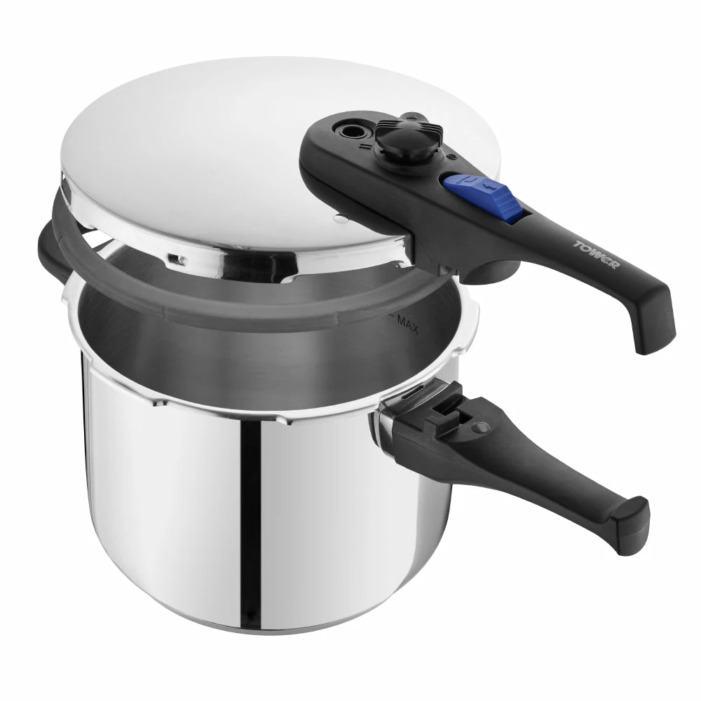 Tower Express 6 Litre Stainless Steel Pressure Cooker 22cm - Silver - Image 2