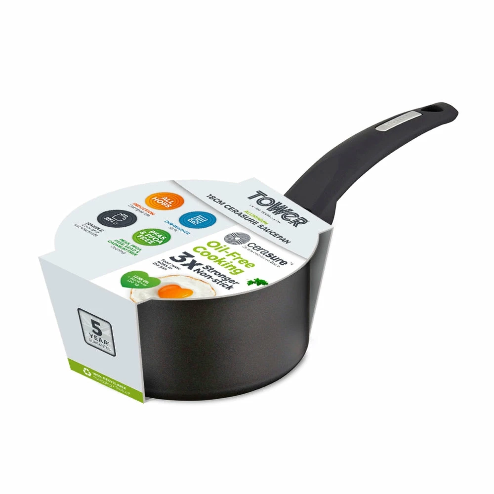 Tower Cerasure Sauce Pan Non-Stick 18cm - Graphite - Image 12