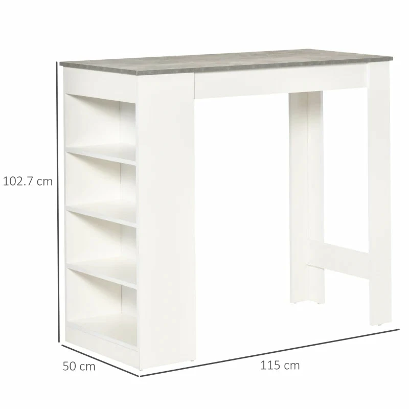 HOMCOM Kitchen Bar Table With Side Shelves - White & Grey - Image 2
