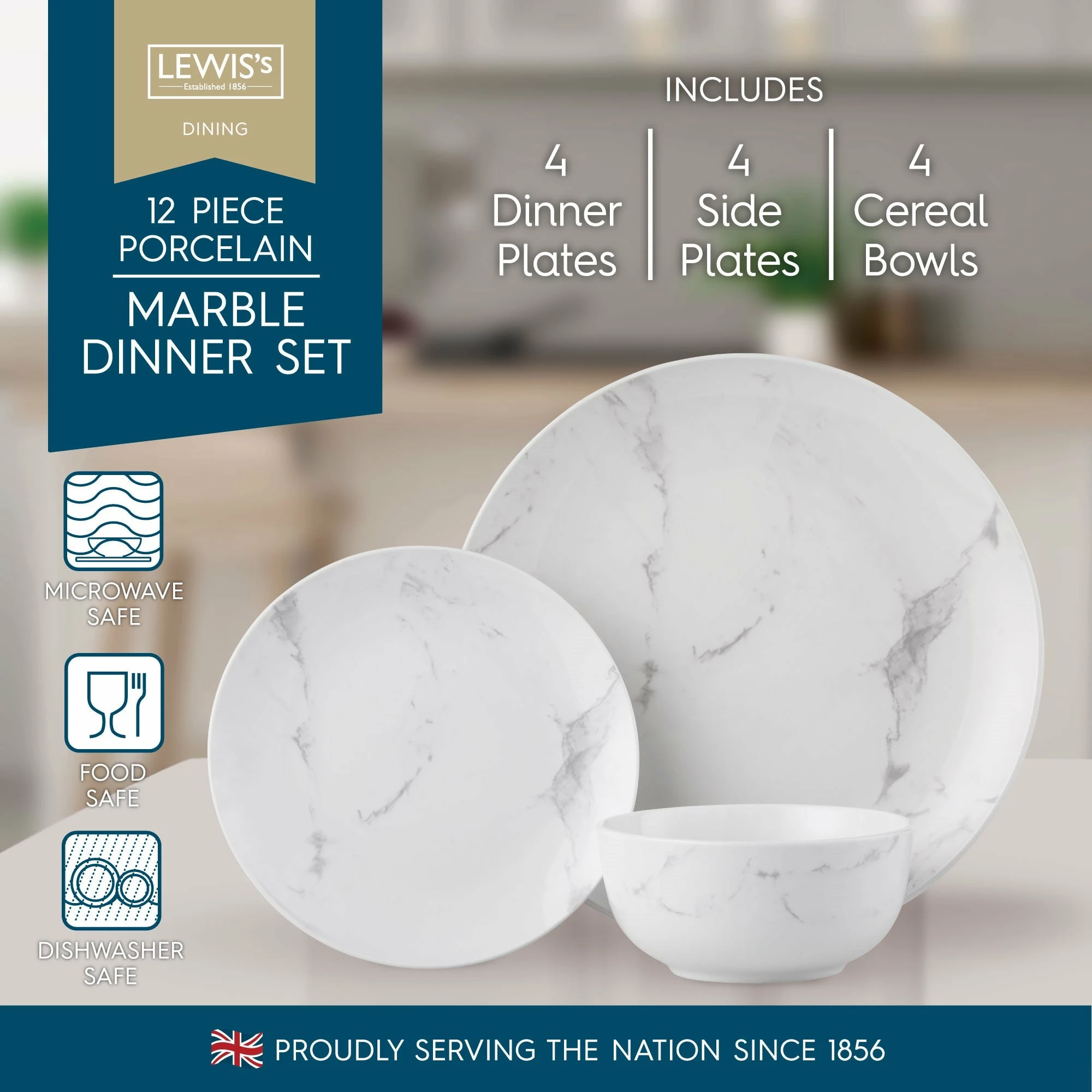 Lewis's 12 Piece Dinner Set - Marble - Image 2