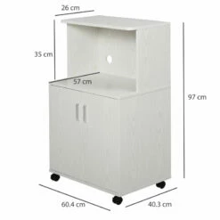 HOMCOM Kitchen Microwave Stand With Wheels - White