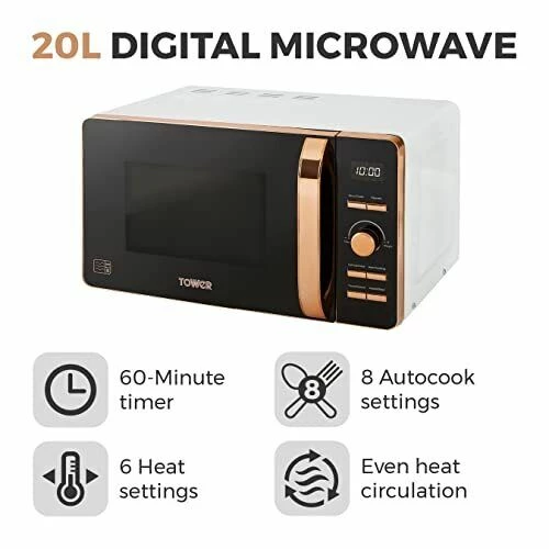 Tower Rose Gold Microwave 20L - White - Image 3