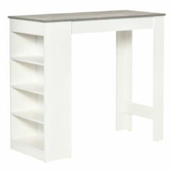 HOMCOM Kitchen Bar Table With Side Shelves - White & Grey
