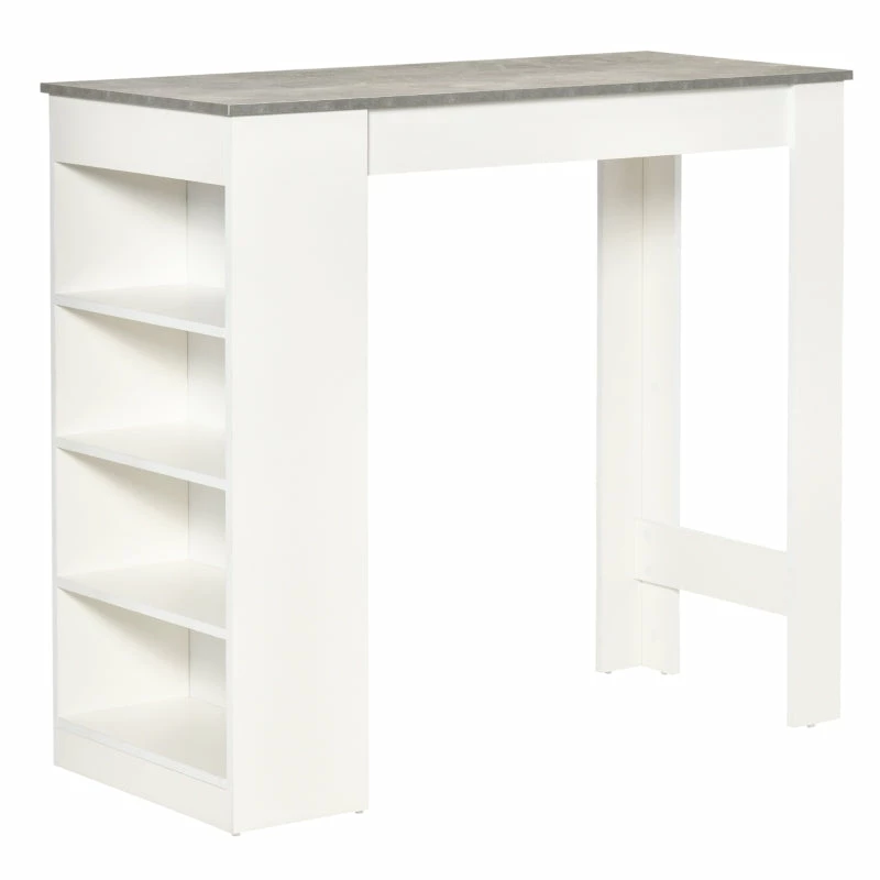 HOMCOM Kitchen Bar Table With Side Shelves - White & Grey