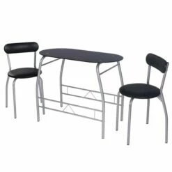 Lewis's Venice Black Glass 2 Seater Breakfast Bar Table Set And Dining Chairs Set Of 2, Oval Table With 2 Breakfast Stools, Tempered Glass Compact Dining Table For Small Spaces