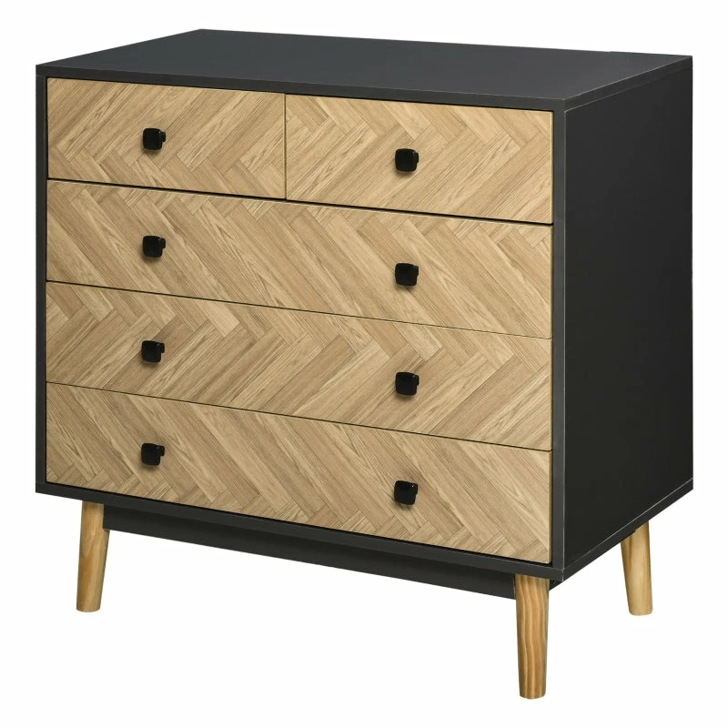 5-Drawer Chest Storage Cabinet Sideboards With Metal Handles Freestanding Dresser For Bedroom, Living Room Wooden Bedroom